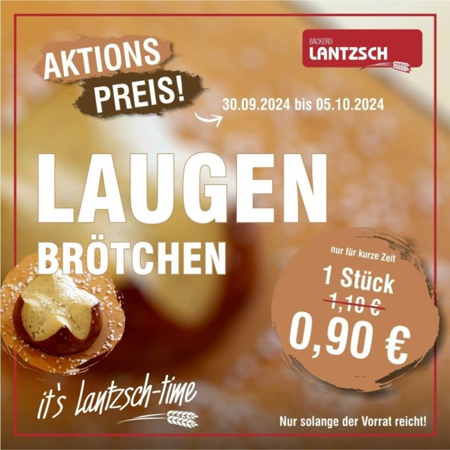 Diese Woche gibt es in all unseren Filialen frische, knusprige Laugenbrötchen zum Aktionspreis von nur 0,90€! ❤️🥯